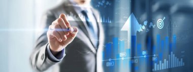 İş zekası. Diyagram, Grafik, Borsa, Yatırım Kontrol Paneli. Oklar yukarı.