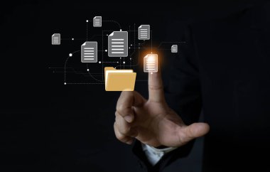 Idea for uploading documents from folders open file folder with empty documents flying Backup transfer. File sharing. Document transfer concept. document storage