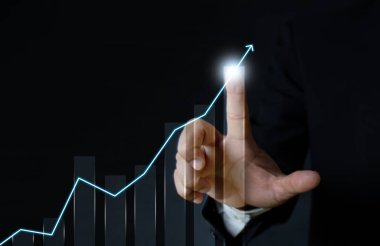 Businessman pointing arrow graph, corporate future growth plan, business development concept to success and growth, growth concept.