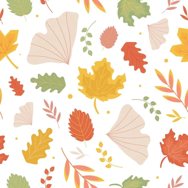 stock vector Autumn seamless Pattern with ginko, oak and maple leaves. Perfect for wallpaper, gift paper, pattern fills, web page background, autumn greeting cards. Vector background isolated on white