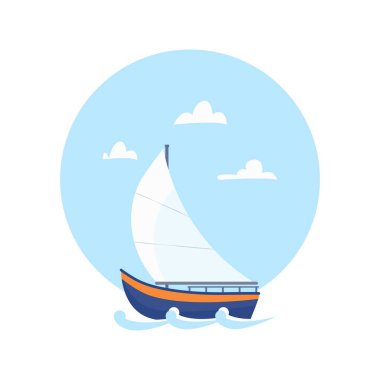 Dalgalar üzerinde denizde yelken açan yelkenli. Vektör logo tasarım elemanı çizimi