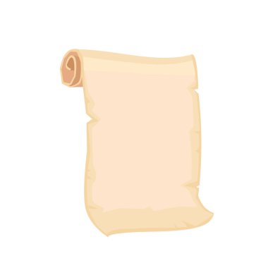 Karikatür eski kağıt tomarı. Beyaz arka planda izole edilmiş antika el yazmalarını aç. Vektör illüstrasyonu