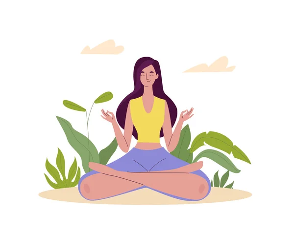 Yoga Nilüfer Çiçeği Pozu Veren Mutlu Kız Açık Havada Yoga — Stok Vektör