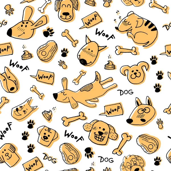 Çizimi Köpekleri Pençe Izleri Kemikleri Olan Tuhaf Pürüzsüz Bir Desen — Stok Vektör