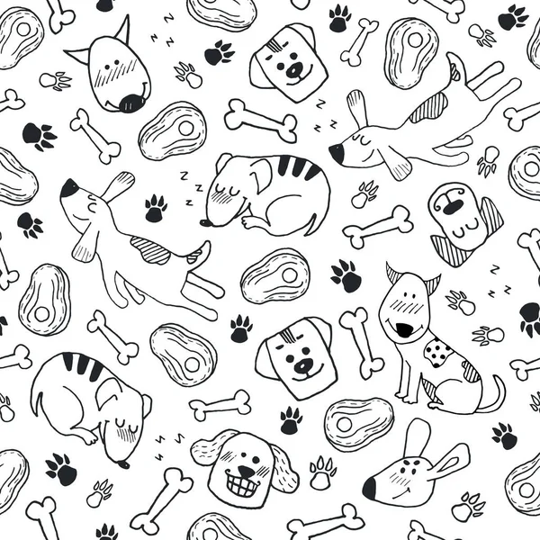 Padrão Sem Costura Engraçado Com Cães Rabiscos Desenhados Mão Impressões —  Vetores de Stock