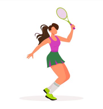 Genç bir kadın tenis oynuyor. Düz vektör çizimi. Spor ve aktif sağlıklı yaşam tarzı. Düz vektör çizimi beyaz arkaplanda izole edildi