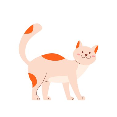 Şirin gülümseyen kedi. Komik kedicik. Beyaz arka planda izole edilmiş evcil hayvan. Düz çizgi film tasarımında vektör illüstrasyonu