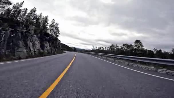 First Person View Nordic Two Lane Road Forest Mountains — ストック動画