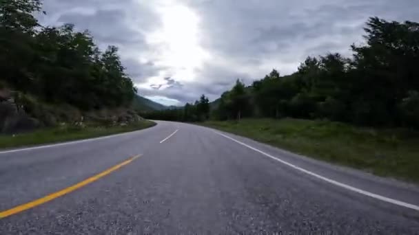 First Person View Nordic Two Lane Road Forest Mountains — Wideo stockowe