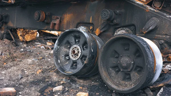 Guerre Ukraine Char Russe Détruit Détonation Munitions Restes Châssis Char — Photo