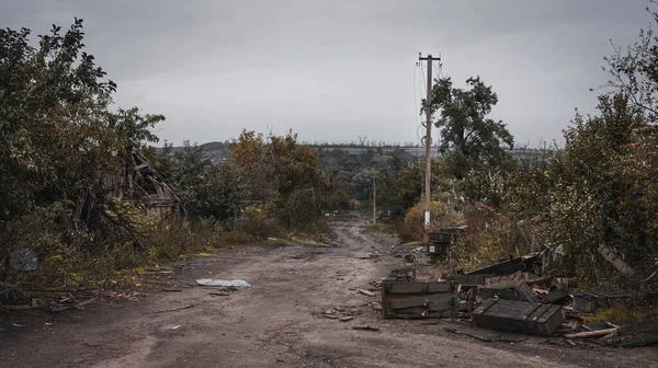 War Ukraine Destroyed Village Broken Houses Consequences War Village Kamyanka Stok Resim
