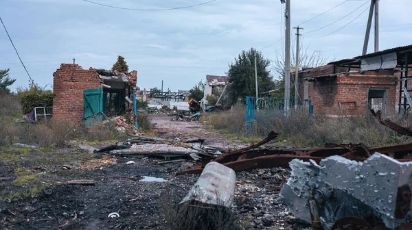 Ukrayna Savaş Işletme Savaş Alanı Yıkılan Binalar Harkiv Bölgesi — Stok fotoğraf