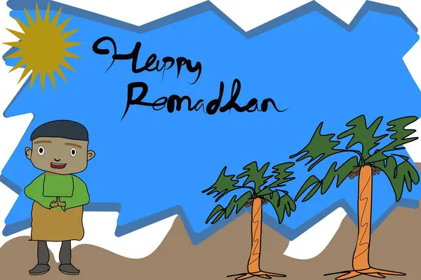 Mutlu Ramadhan vektörleri, deniz kenarındaki Ramadhan 'ı selamlıyor. 