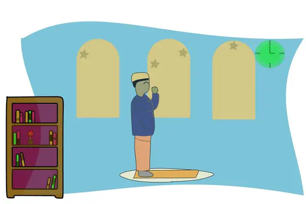 bir müslüman karikatürü sabah tahajud duası yapıyor. 