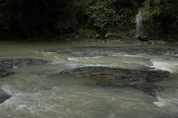 Bir köydeki nehir suyunun sakin akışı. 