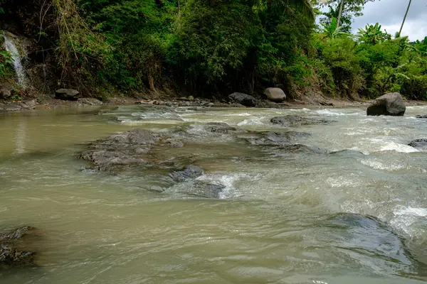 Bir köydeki nehir suyunun sakin akışı. 