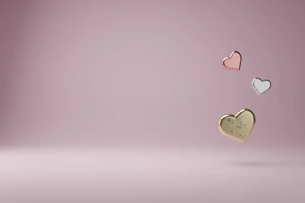 3D粉色背景的心脏模型 情人节浪漫的粉色节日庆祝问候 图形渲染图解设计 — 图库照片