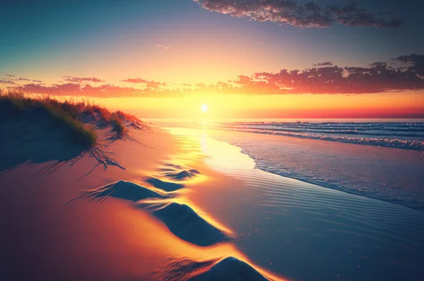 Beautiful beach with sunset or sunrise background.