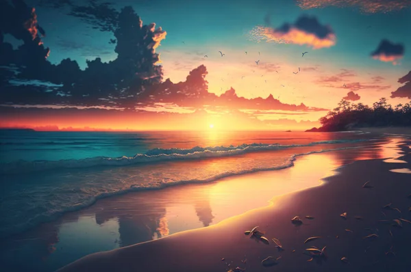 Beautiful beach with sunset or sunrise background.