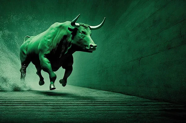 Green bull run metaphor to business or stock market is growth increase profit.