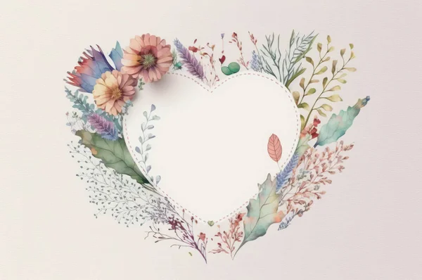 Heart frame with beautiful wild flower on white background