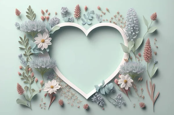 Heart frame with beautiful wild flower on white background