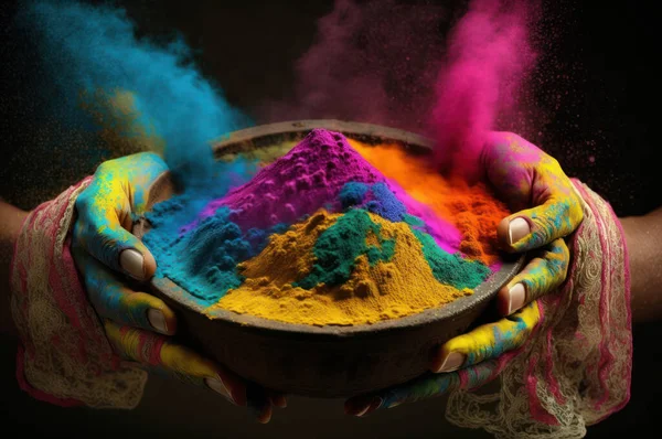Festival of Indian people culture with vibrant colorful powder.