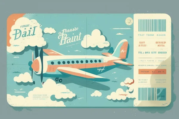 Airplane on ticket and cloud for trip and vacation background.