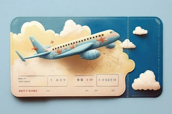 Airplane on ticket and cloud for trip and vacation background.