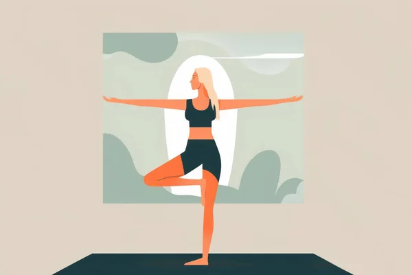 World health day, Woman do yoga pose in studio , flat design.