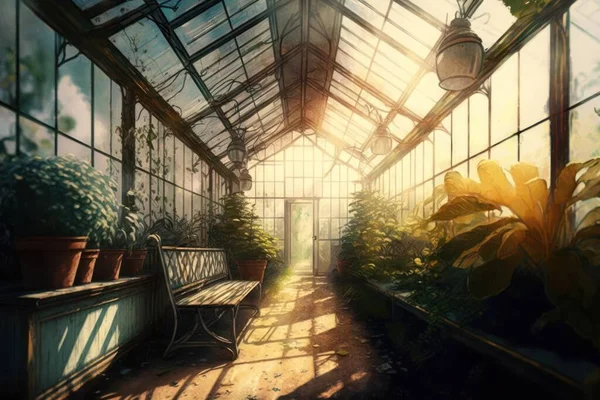 Tent glass greenhouse interior with plant.