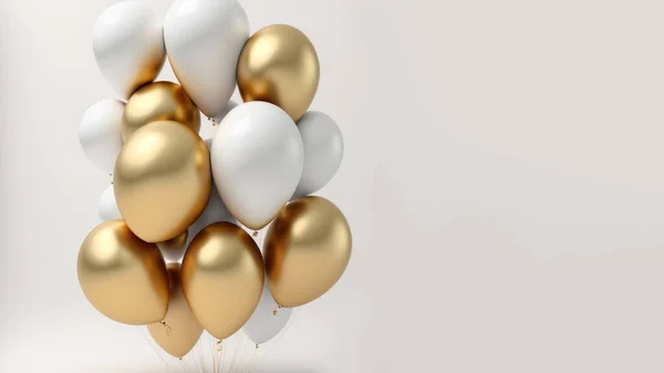Gold and white balloon on white background with copy space.