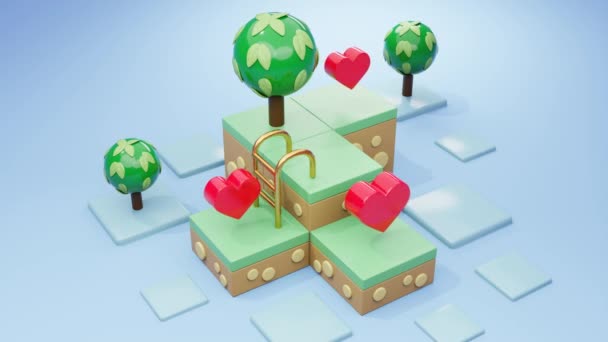Animação Bonito Renderização Coração Plataforma Com Árvore — Vídeo de Stock