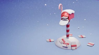 Postalarla dolu Noel süsleme posta kutusunun 4K şirin animasyonu.