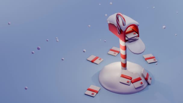 4K圣诞装潢邮筒充满邮件的可爱动画 — 图库视频影像