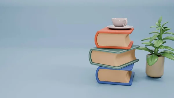 3d render of books on floor Book day concept.