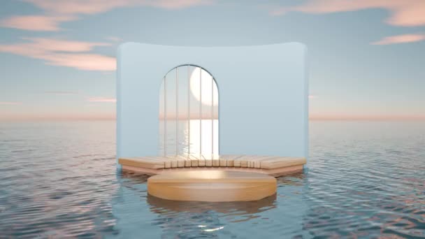Záběry Uzavřeného Pódia Pro Zobrazení Produktu Pohled Oceán Vlny Modré — Stock video