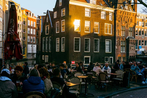 Fußgänger Und Straßenleben Amsterdam — Stockfoto