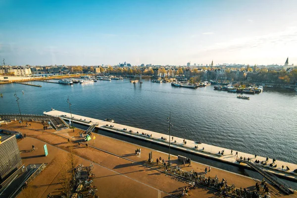 Panoramisch Uitzicht Amsterdam Met Haven Getinte Afbeelding — Stockfoto