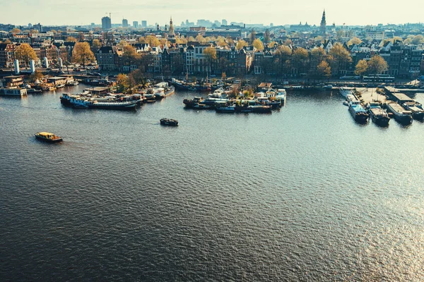 Blick Auf Amsterdam Mit Hafen Getöntes Bild — Stockfoto