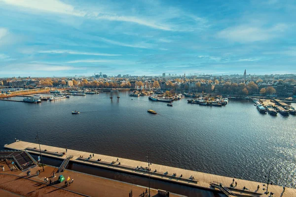 Panorámás Kilátás Amszterdamra Kikötővel Tonozott Kép Stock Kép