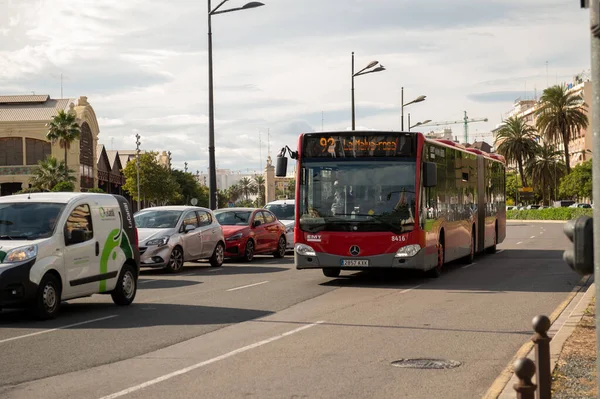 stock image Valencia, Spain : 2022 November 15 : Public buses in the city of Valencia in Winter 2022.