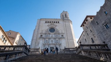 Girona, Spian : January 7, 2023 : Cathedral of Saint Mary of Girona in Catalonia in winter of 2023.