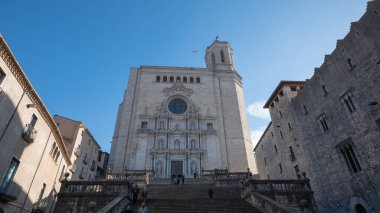 Girona, Spian : January 7, 2023 : Cathedral of Saint Mary of Girona in Catalonia in winter of 2023.