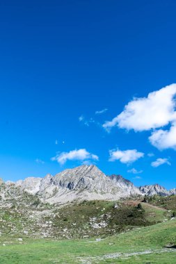 Yaz aylarında Andorra 'daki Pas de La Casa şehrindeki tarlalar güneşli bir gündü..