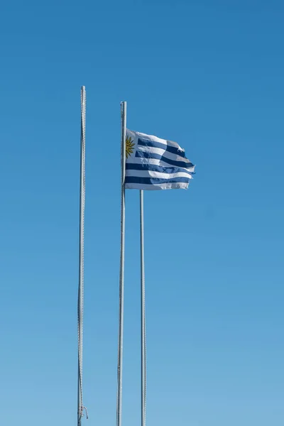 Flagga Uruguay Staden Montevideo Huvudstaden Uruguay 2023 Från Fästningen Cerro — Stockfoto
