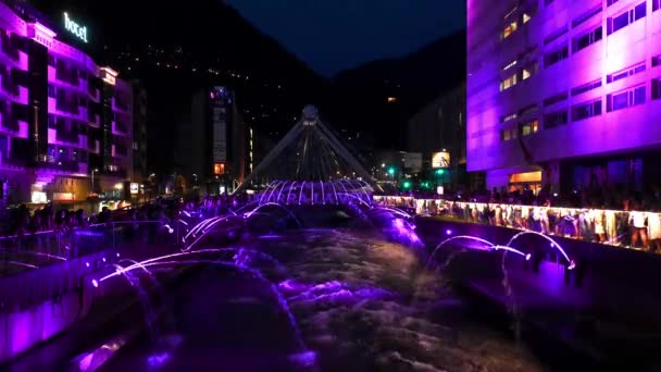 Andorra Vella Andorra 2023 Julho Mostra Luz Água Capital Andorra — Vídeo de Stock