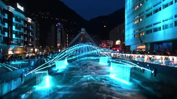 Andorra Vella Andorra 2023 Juli Licht Watershow Hoofdstad Van Andorra — Stockvideo