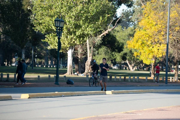 Buenos Aires, Argentina : 2023 May 15 : People practicing sports by the lakes of Bosques de Palermo in Buenos Aires, the capital of Argentina.