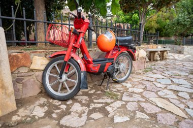 Sahagun, Spain: 2024 Septemeber 19: Vespino ALX motorcycle, 49 cc, year 1983 in the city of Sahagun in Palencia, Spain. clipart